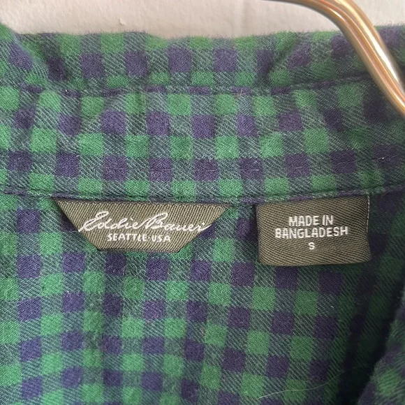 Eddie Bauer Flannel Green & Blue Gingham Women’s Size Small - Picture 5 of 14